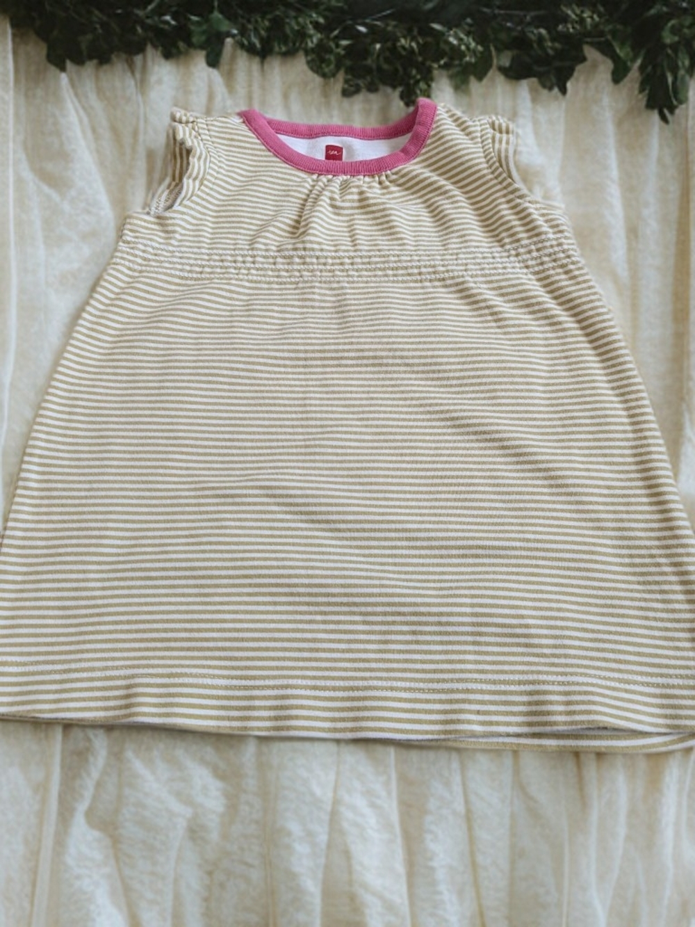 Tea Collection Cream and Pink Striped Knit Sleeveless Dress Size 12/18 Months